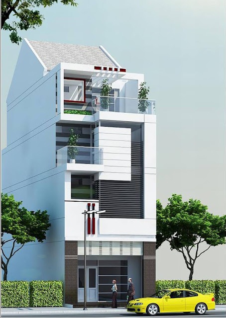 Ngôi nhà mang phong cách hiện đại, dù chắc chắn, đẹp mắt nhưng vẫn đảm bảo độ thoáng đãng khi nhìn vào. Mặt tiền nhà 4 tầng đẹp