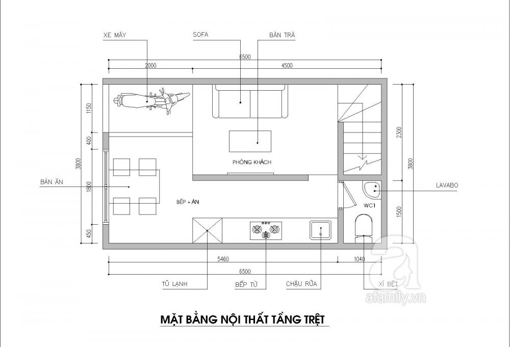 mặt bằng nội thất tầng trệt