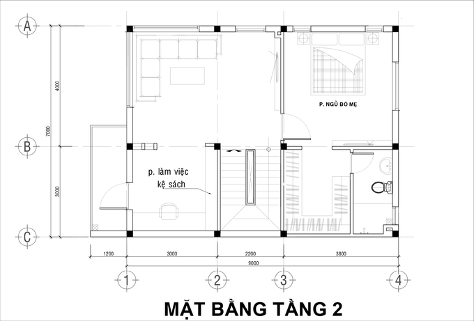 bản thiết kế tầng 2 của ngôi nhà