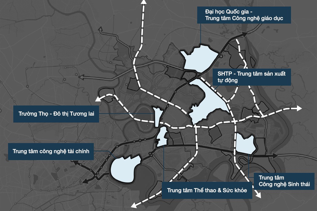 Sơ đồ khu đô thị phía đông TP.HCM với 6 khu chức năng chính