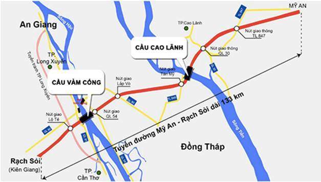 Sơ đồ hướng tuyến cao tốc Mỹ An - Rạch Sỏi 