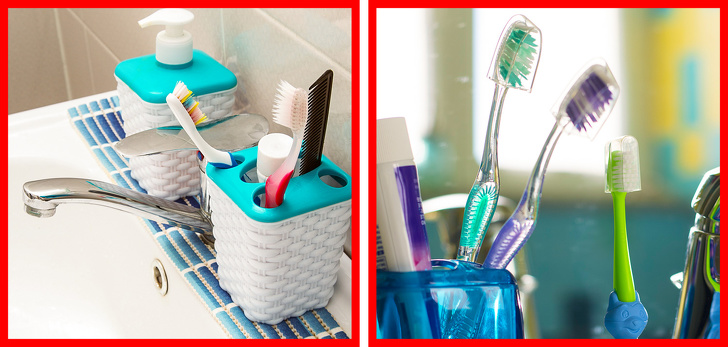 những chiếc bàn chải đánh răng được cắm trong hộp