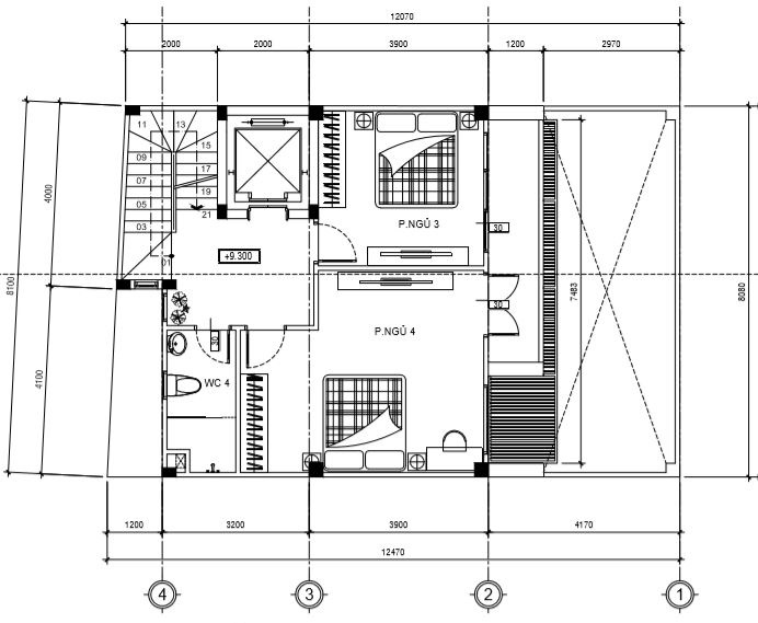 bản vẽ bố trí mặt bằng tầng 2