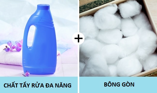 chất tẩy rửa đa năng và bông gòn