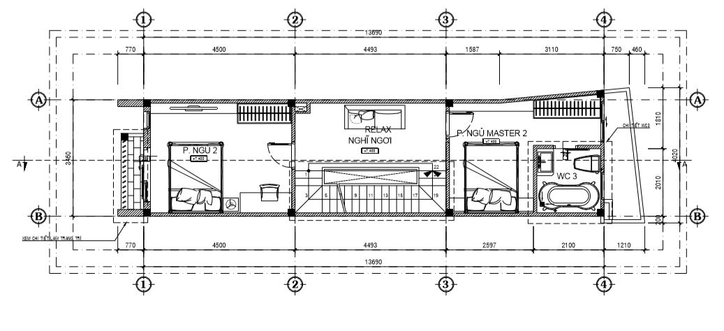 sơ đồ bố trí mặt bằng lầu 2