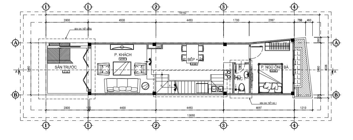 sơ đồ bố trí mặt bằng tầng trệt