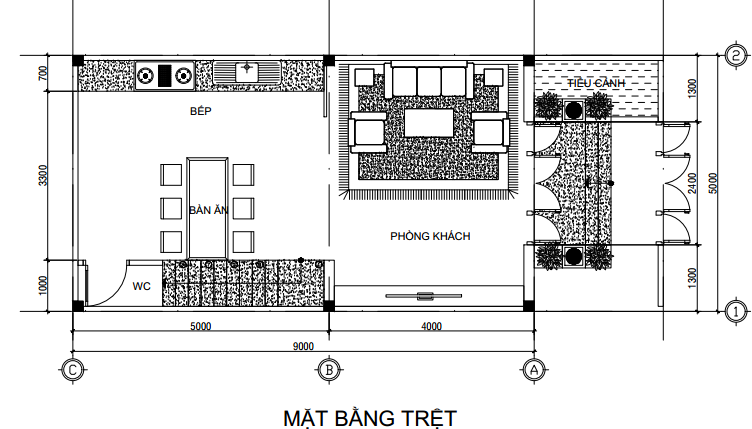 Mặt bằng trệt nhà mái Thái