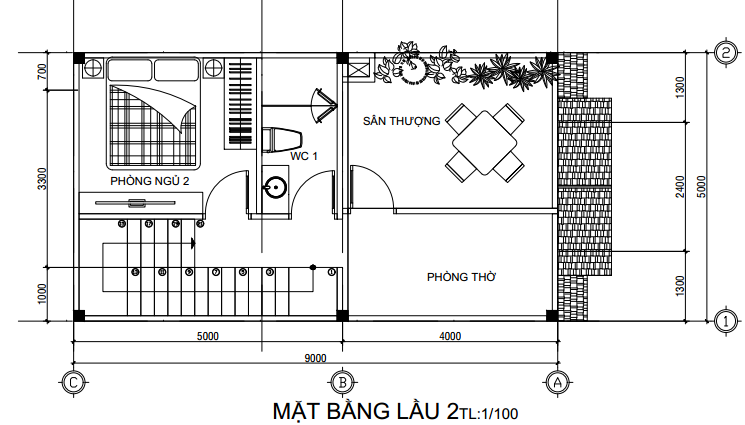 Mặt bằng thiết kế nhà 1 trệt 2 lầu mái Thái 