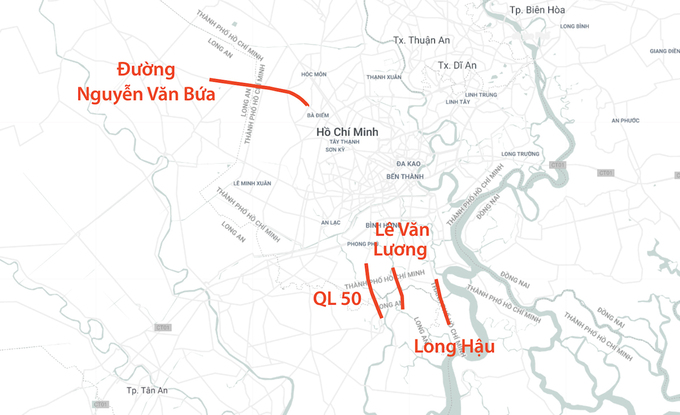 bản đồ các tuyến đường nối TP.HCM và Long An