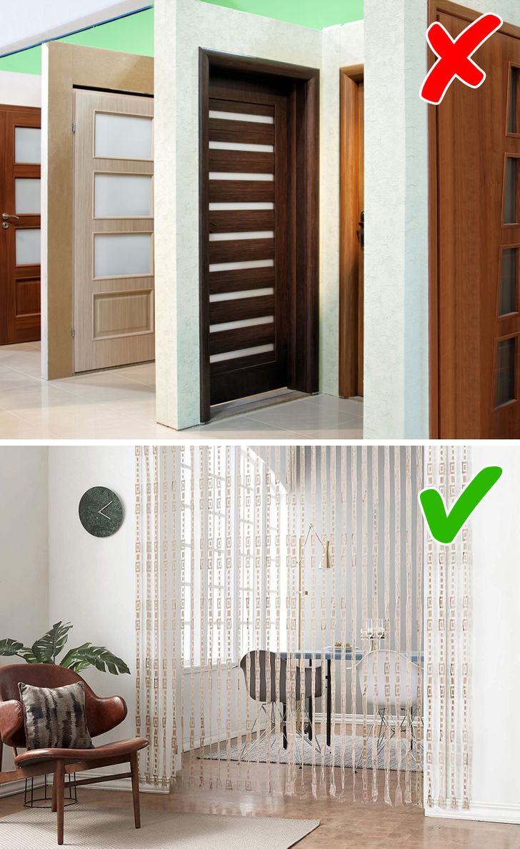 Dùng rèm cửa phân chia không gian thay vì đầu tư cửa trong nhà