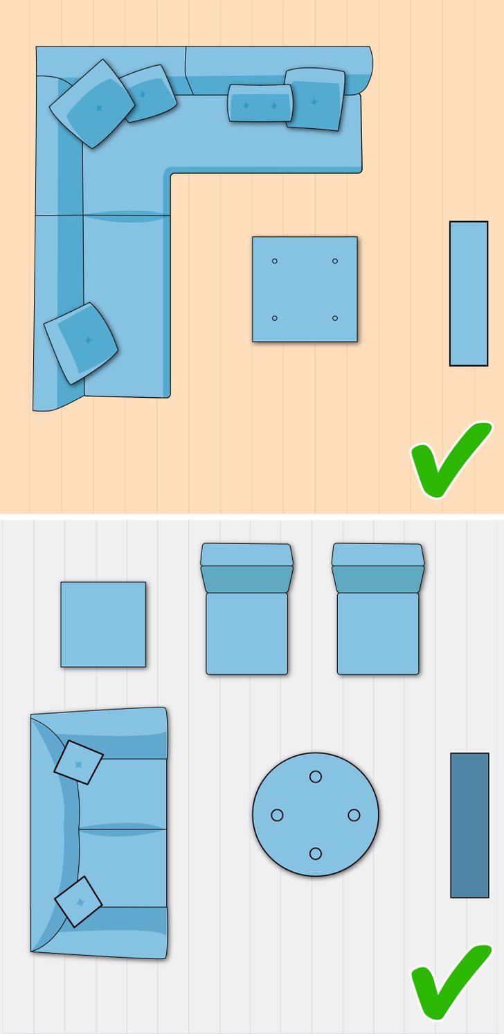 Bố cục chữ L phù hợp với phòng khách nhỏ