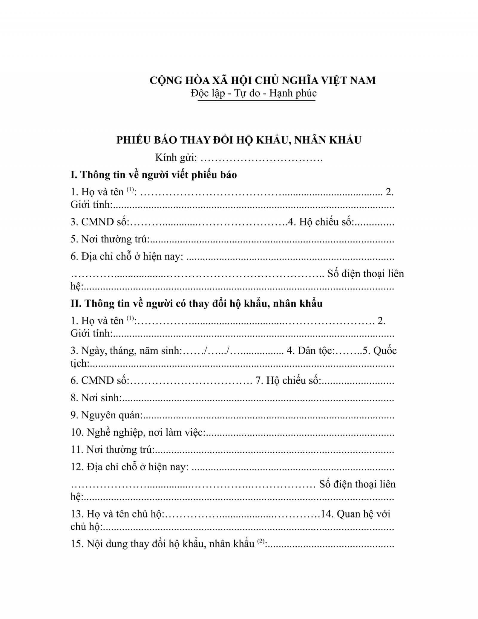 Hình ảnh phiếu báo thay đổi nhân khẩu