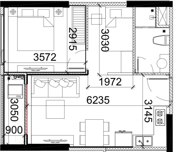 Mặt bằng thiết kế căn hộ 43m2