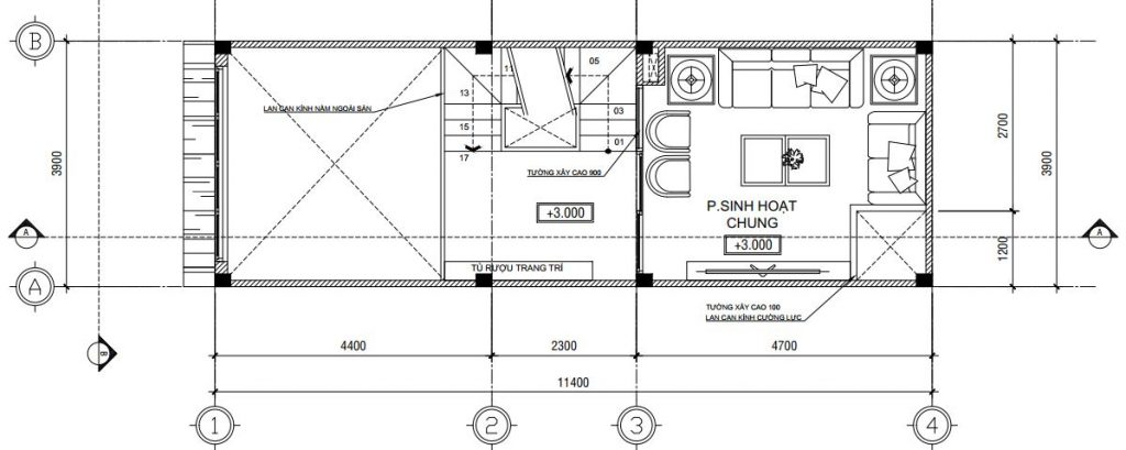 Bản vẽ thiết kế nhà phố có tầng lửng